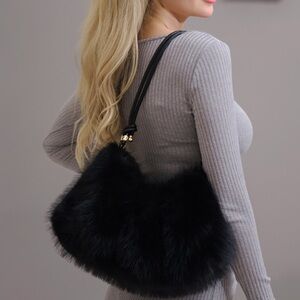 Black Soft Plush Faux Fur Shoulder Bag